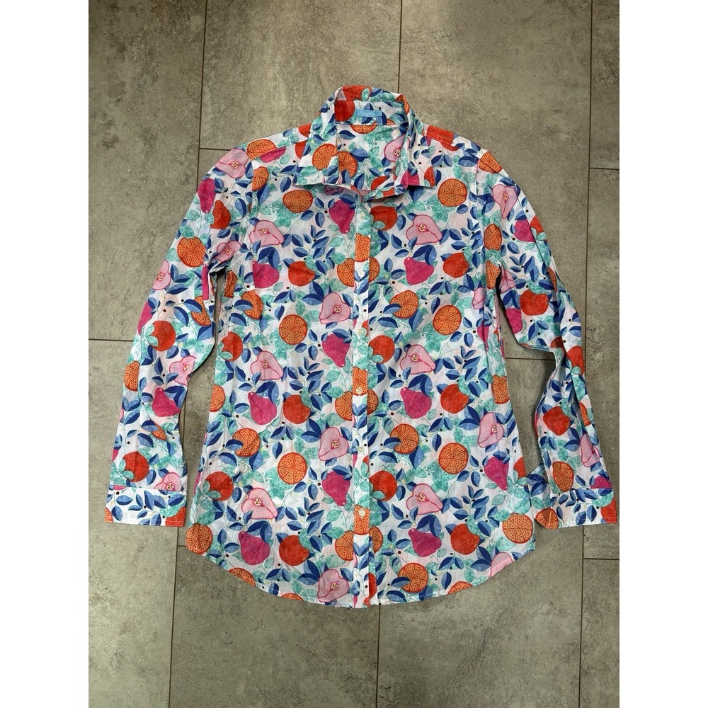 J McLaughlin Women's Button Down Shirt Citrus Fruit Floral Print Sz S Preppy